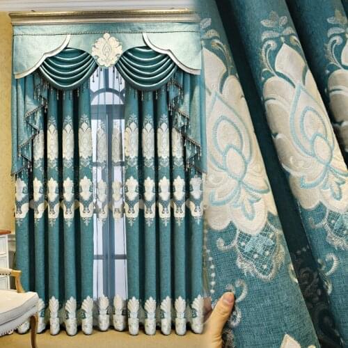 High-end green Embroidered Blackout Curtains for Living Room Bedroom Luxury Modern Minimalist Nordic Style valance curtain