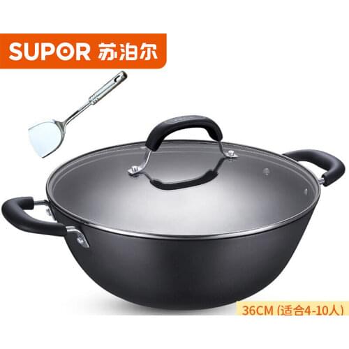 Non stick wok 36cm double ears cast iron wok pan No coating Large cauldron cast iron pot cookware gas induction cooker universal