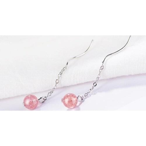 Sole Memory Sweet Strawberry Crystal Wave Pink 925 Sterling Silver Personality Fashion Female Dangle Earrings SEA445
