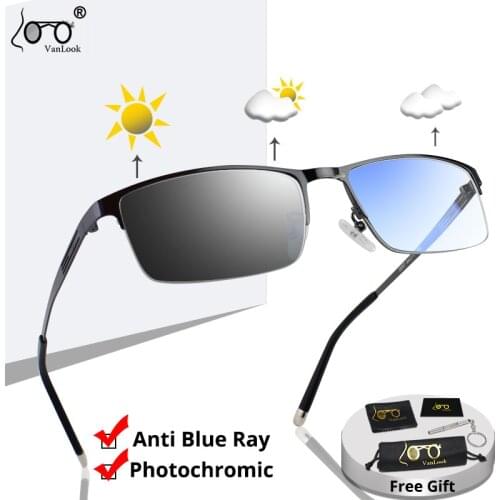 VANLOOK Photochromic Sunglasses Chameleon Lens Blue Light Blocking Mens Glasses for Computer Eyeglasses Game Protective UV400