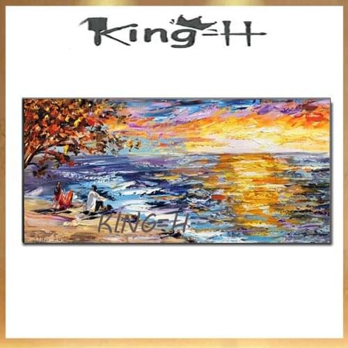 Hand-painted sandy beach modern sailboat seascape home adorns living room and bedroom walls painting oil painting artwork