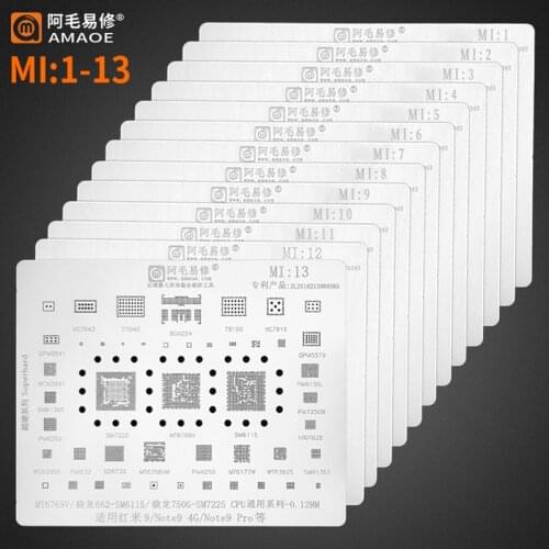 Amaoe Mi1-13 BGA Reballing Stencil For RedMI K30 K20 Note 9 Pro XiaoM 10 9 CC9 8 8SE CPU RAM POWER WIFI AUDIO IC Chip Steel Mesh