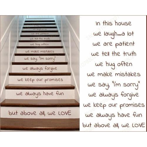 In This House Laugh Hug Love Quotes Stair Sticker Cut Vinyl Transfer Decal Interior Home Decor Stair Riser Removable Words S355