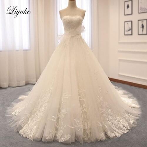 Vintage Embroidery Tulle A-Line Wedding Dress Beautiful Appliques Lace Up Back Court Train Bride Dress Vestido De Noiva Liyuke