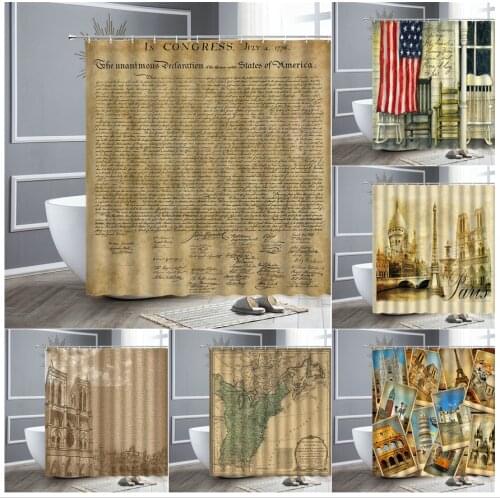 Funny Retro Shower Curtain Vintage Car Old Newspaper Map Letter Photo For Bathroom Curtains Home Decor Bathtub Screen Bath Cloth