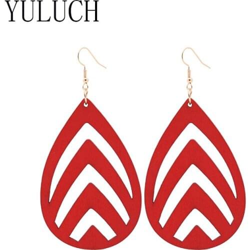 YULUCH Woman Hollow Water Drop Earrings Art 5 Color Pendant Natural Wood Jewelry Girl Sweet Simple Accessories LADY EARRING