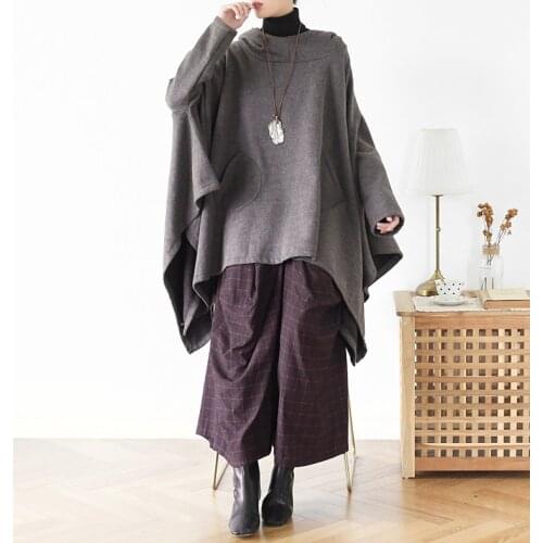 Batwing Sweater Women Cape Cloak Tops Jackets Sweater Women Cotton Irregular Hem Pullover Knitted Camisolas Oversized Sweaters