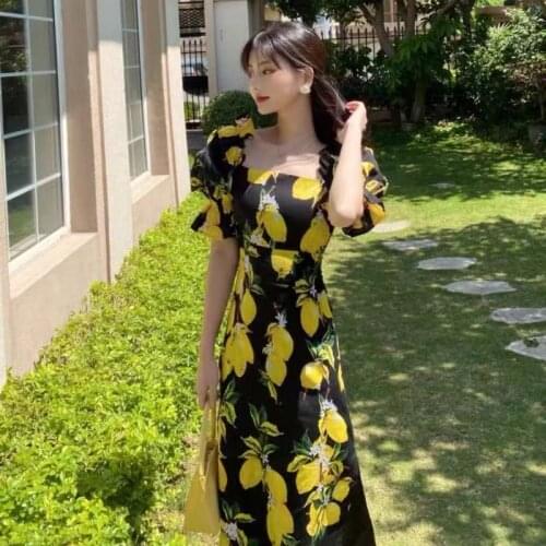 IVY HE Vintage France Chic Floral Print Boho Dress Women Elegant Side Split Midi Bohemian Dress Casual Streetwear Vestidos ZA