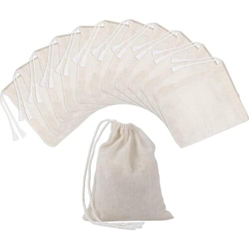 100 Pieces Drawstring Cotton Bags Muslin Bags,Tea Brew Bags (4 x 3 Inches)
