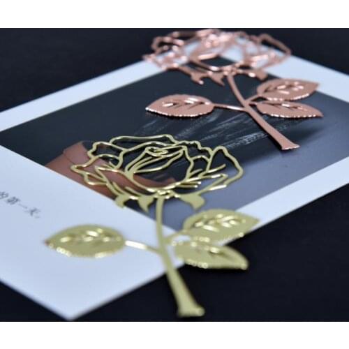 2 Colors Metal Bookmark Hollow Exquisite Rose Bookmark Simple Elegant Page Markers Assorted Book Markers SN3851