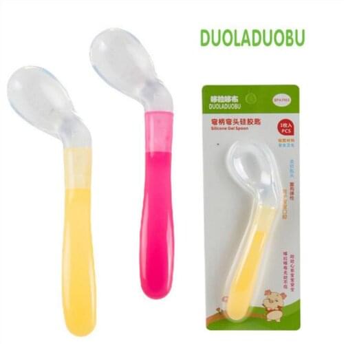 Baby Spoon 2021 Safety Silicone Feeding Flatware Baby Feeder Utensils Feeding Spoon Tableware Bend Spoons 3 Colors Choose