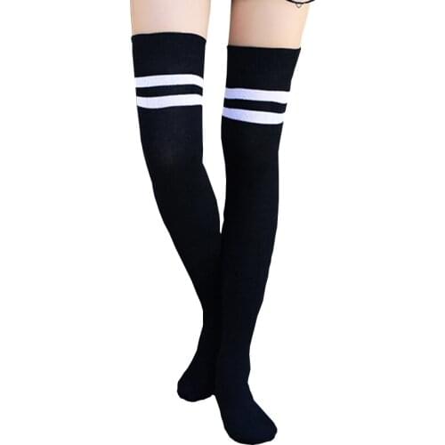 3 Pairs Over Knee Thigh Socks Knee-High Warm Stocking Women Casual Athlete Striped Boot Sock Daily Wear Cosplay Kawaii Socks