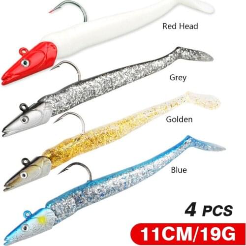 4pcs Saltwater Sandeel Lures Bass Wrasse Cod Pollock Baits Sea Fishing Tackles Soft Lures Artificial Tackle Swimbait