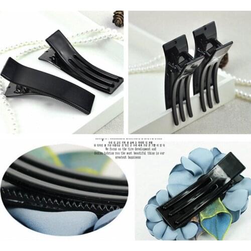6 Black Plastic Flat Top Crocodile Alligator Clips Blank Hair Bows Slides 88mm