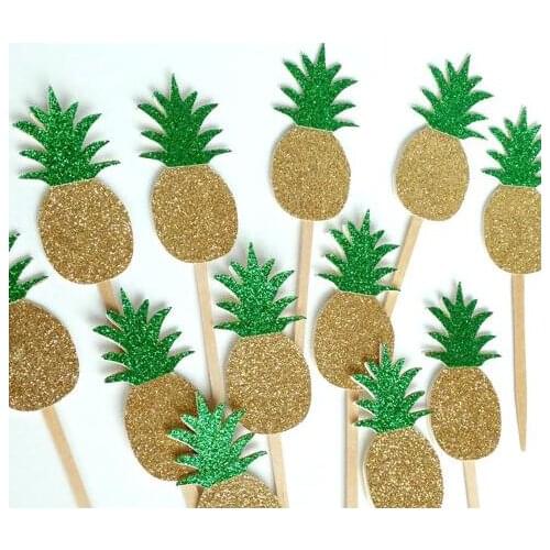 Glitter gold Pineapple wedding Tropical Fruit birthday cupcake toppers Hawaiian Luau party decoration doughnutoothpicks