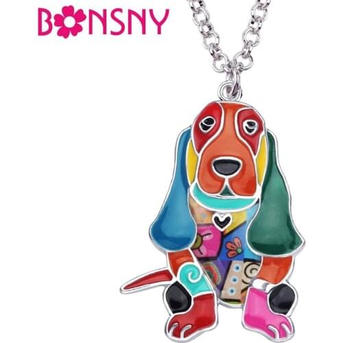 Bonsny Statement Alloy Enamel Basset Hound Dog Necklace Choker Chain Collar Pendant Fashion Animal Jewelry For Women Girl Ladies