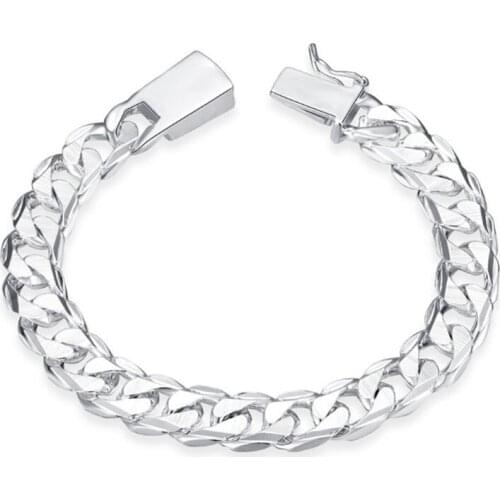 Fashion 10mm S925 Sliver Bracelets Cuban Chain Bracelet for Women Men His And Hers Jewelry Luxury Charm Bracelet Men Couple Gift