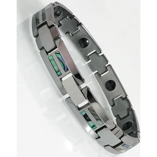 Mens Tungsten Steel Nature Shell Wrist Bracelet Womens Health Benefits Germanium Therapy Magnetic Hand Chain Male Jewelry Gift
