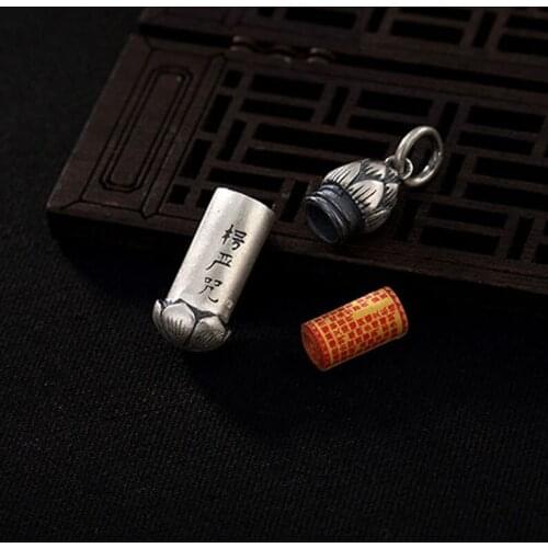 925 Sterling Silver Buddhism Jewelry Surangama Mantra Rotatable Pendant Amulet Necklace Prayer Wheel Openable Storage Case