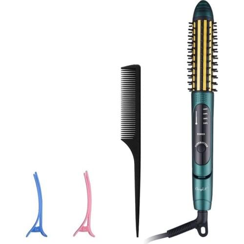 CkeyiN 2 in 1 Professional Hair Straightener Comb Brush Ceramic Curler Iron Anti-calding Electric Roller Curling Styling Tools