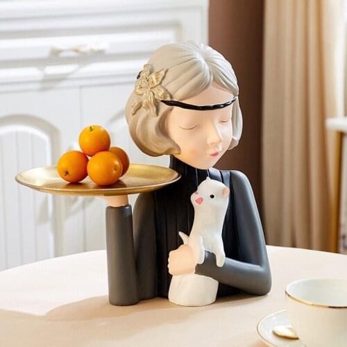 Resin home decorations Nordic creative girl tray embellishments Living room fruit dish snack dish Bedroom dresser storage tray