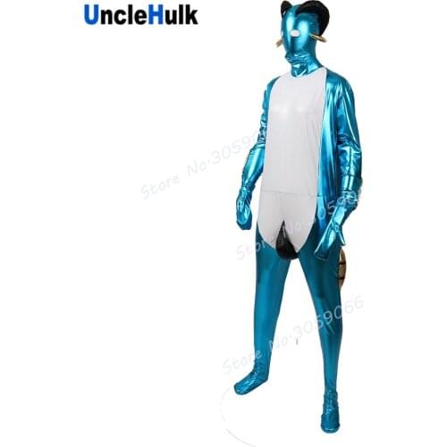Blue Sheep Zentai Bodysuit Shiny Blue Rubberized Fabric Cosplay Costume Halloween Bodysuit | UncleHulk