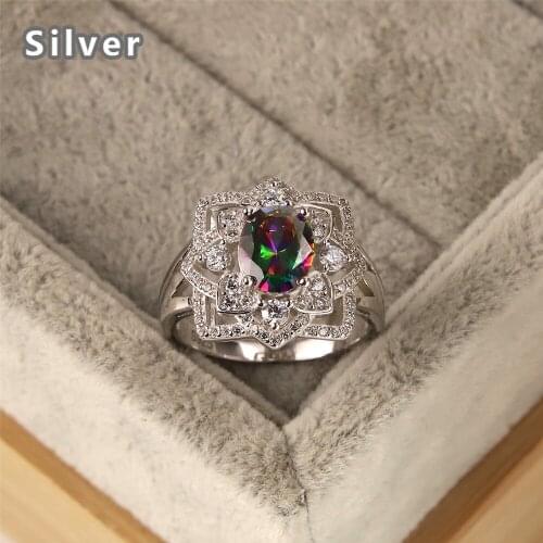 Hot sale fashion 925 Sterling Silver multilateral Star Ring Platinum zircon ladys colorful crystal jewelry gift