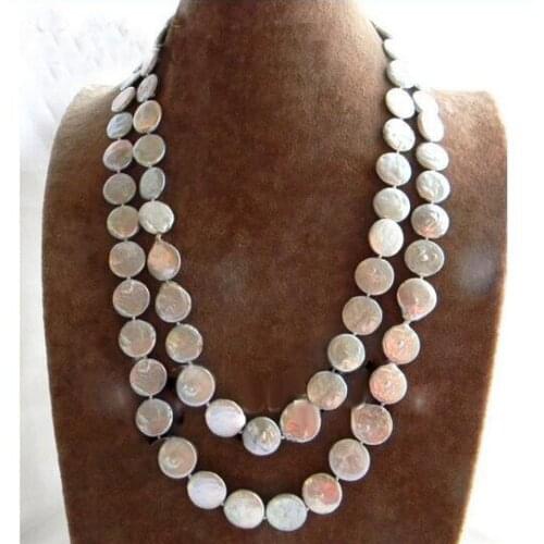 Fine jewelry 50"11-12 mm Gray Coin Freshwater Pearl Necklace free shipping