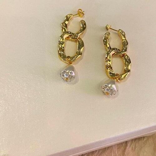 Brass With 18K Gold Pearl AAA Zicron Statement Drop Earrings Punk Party Gown Runway Korean Japan INS Boho Top Gothic Hiphop