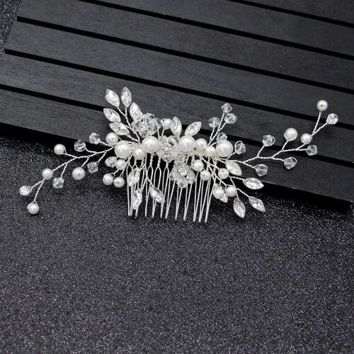 Le Liin Crystal Pearl Bride Hair Comb Silver Handmade Headpiece Wedding Hair Accessories