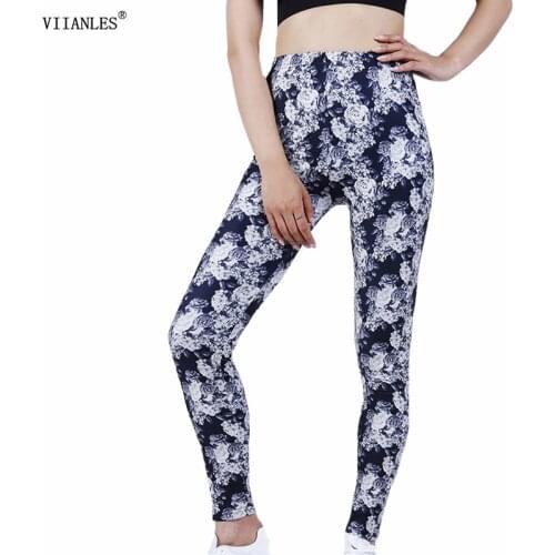 VIIANLES Leggings Women Fitness Yuga Pants Push Up Leggin Workout Sports Fitness Tights Casual Elastic Flowers Print Trousers