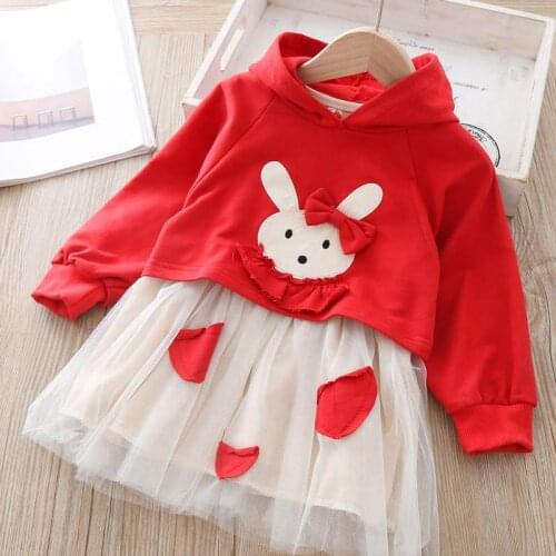 Melario Baby Girls Dress Mesh Girl Princess Dresses Long Sleeve Cartoon Bunny Kids Dress Clothes With Hooded 2Pcs
