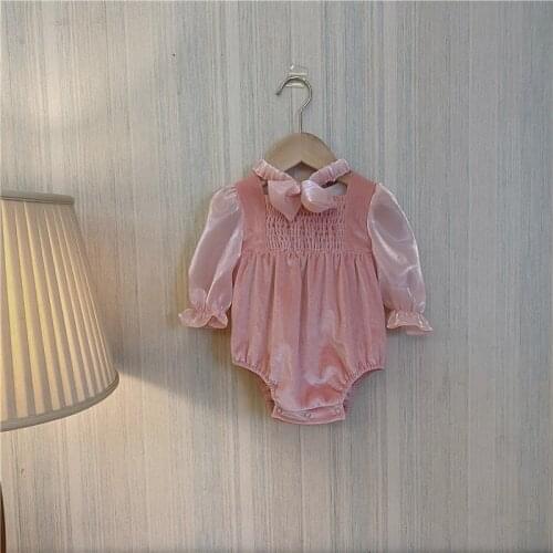 Shining Bowknot Romper Suit Fashion Newborn Baby Girl Adorable Long Puff Sleeve Romper Children Girl Overalls Kids Cozy Clothes