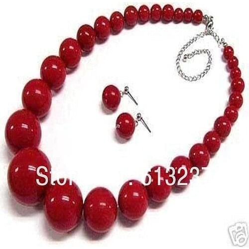 Fashion style 6-14mm beautiful red artificial coral round beads diy necklace earrings hot sale jewelry set 18inch MY4277