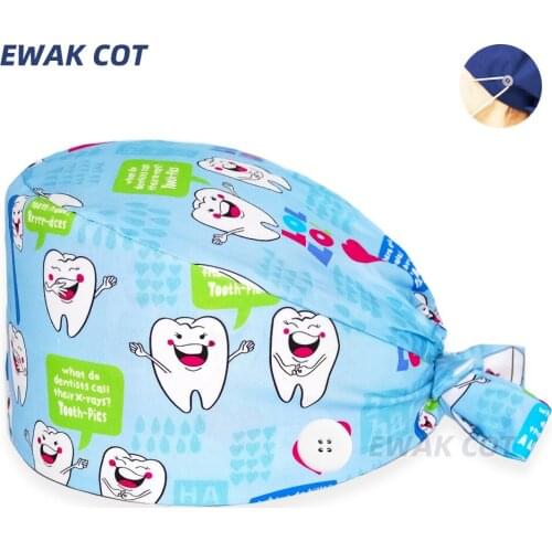 Cartoon Surgicals Cap with Buttons Bouffant Nursing Hat Dentist Beauty Salon Lab Pet Shop Working Scrub Caps Doctor Work Hats