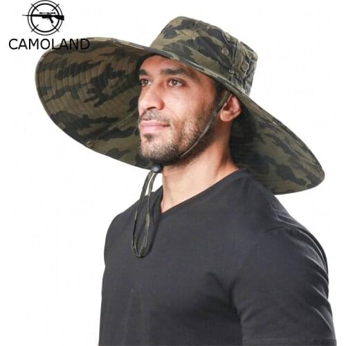 CAMOLAND UV Protection Sun Hat For Men 16CM Long Wide Brim Bucket Hat Camouflage Hiking Fishing Hats Outdoor Beach Cap