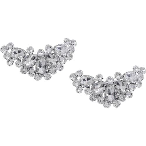 Pair of Rhinestone Crystal Shoe Clips Women Wedding Tone Buckles