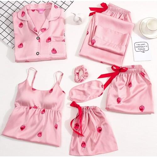 Girls 7 Pieces Pajamas Sets for Women 2020Pyjama Sleep Clothes Nightwear Ladies Negligee Sleepwear Suit Sweet Home Pajama Sets