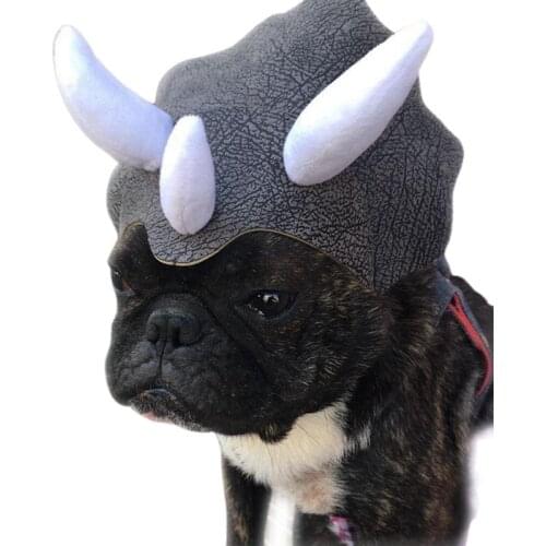 Plush Dog Headgear Funny Dinosaur Horn Dog Hat Puppy Costume For Halloween Cosplay Clothes Chihuahua French Bulldog Teddy