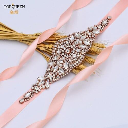 TOPQUEEN S425 Luxury Rose Gold Rhinestone Belt for Wedding Accessories Wedding Belts and Sashes Womens Formal Belts Bridal Sash