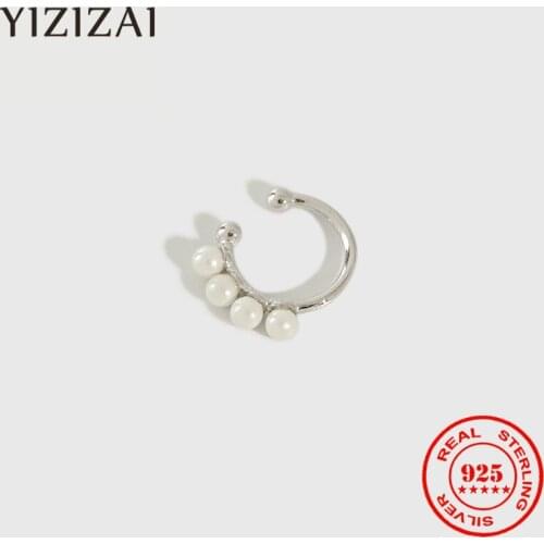 YIZIZAI 100% 925 Sterling Silver Korean Style Ladies Natural Freshwater Pearl Clip on Ear Cuff Clip Earrings Without Piecing