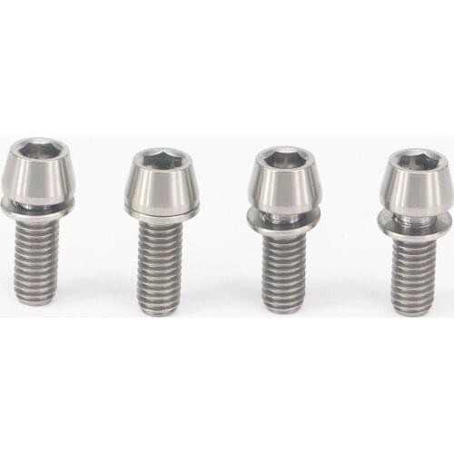 LOT 4 M6 x 16mm Original Color TC4 GR5 Titanium Alloy Allen Hex Screw Taper Cone Head Bolts With Washer For Bicycle