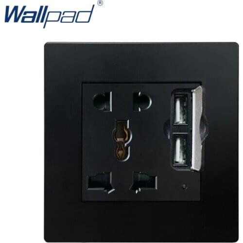 USB 5 Pin MF Socket Black Wallpad Luxury Wall Power Electrical Outlet Sockets PC Panel