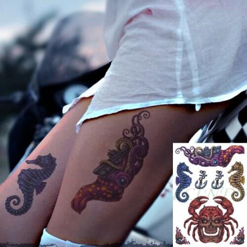 Waterproof Temporary Tattoo Sticker Big Crab Tatto Hippocampus Sex Tatoo Halloween Flash Tatto Fake Tatoo For Women Men
