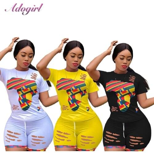 Women Colorful Print Two Piece Set Casual Hollow Out Hole O-Neck T-Shirt Joggers Shorts Pants Suit Outfit Sportwear Tracksuit
