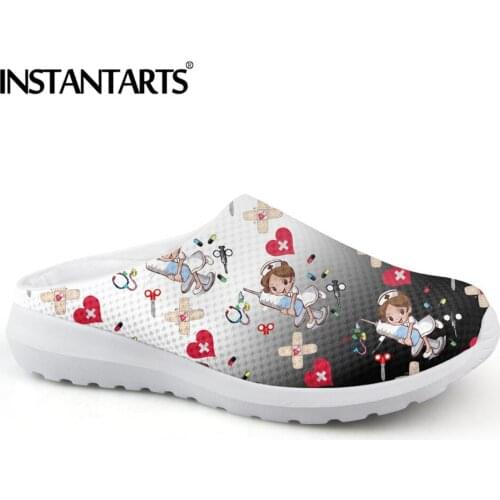 INSTANTARTS Gradient Nurse Shoes Women Breathable Sandals Doctor Medicine Hospital Print Female Mesh Slippers Sandalia Feminina