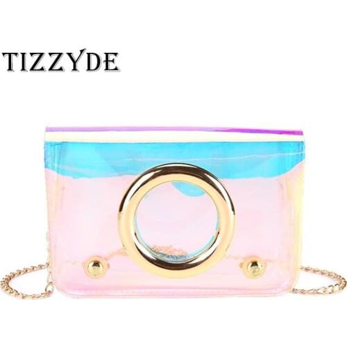 PVC Women Messenger Bags 2019 Summer New Sac Transparent Femme Chain Shoulder Bag Laser Large Circle Clear Purse Jelly BagLXF365