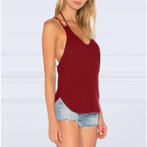 Sexy Vest Women Summer Backless Sleeveless Top Solid Casual V Neck Halter Spaghetti Tank Tops Camisole For Women
