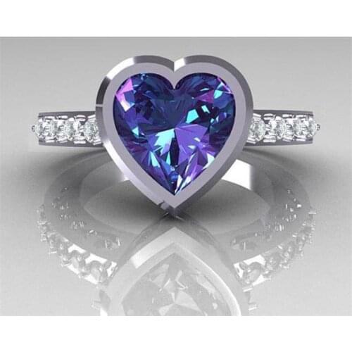 WYJZY New heart-shaped purple crystal micro-inlaid zircon ring ladies classic jewelry fashion creative casual wear jewelry ring