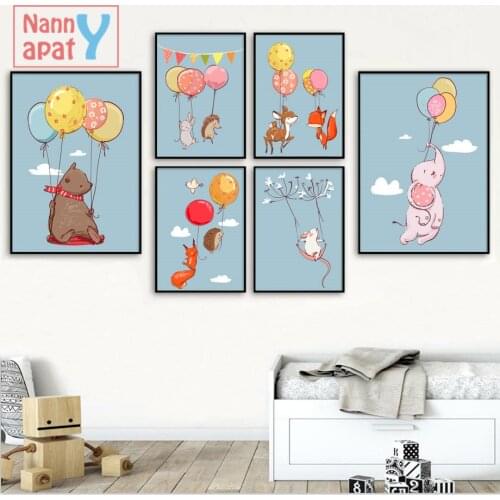 Animals Deer Fox Bear Elephant Nordic Posters And Prints Canvas Painting Wall Art Pictures Baby Girl Room Decoration